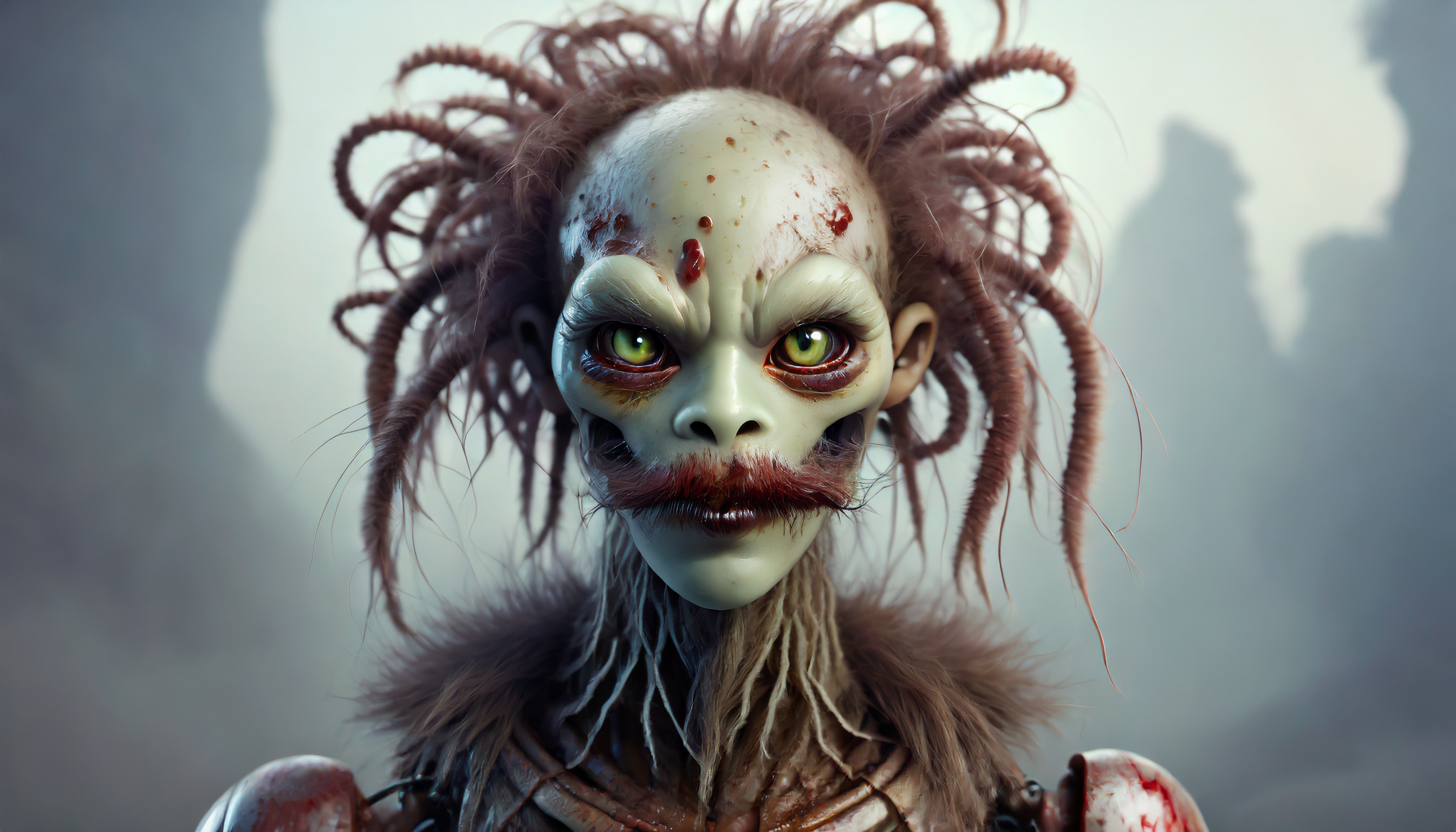 Firefly a wet alien robot monster zombie with worm spider snake hair blood and a mustache 13590