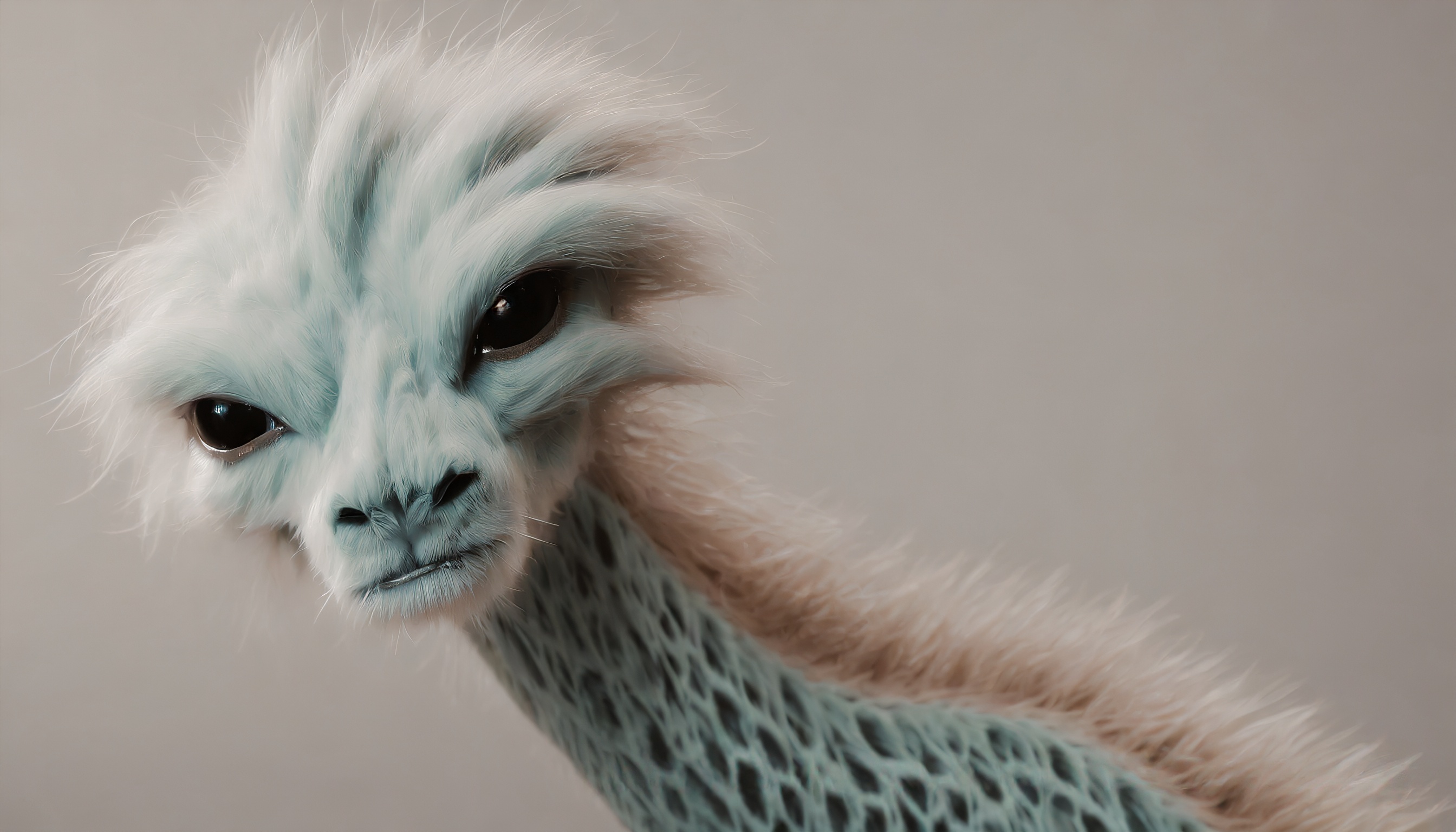 Firefly alien monstre zombie , des cheveux, des yeux gris, une bouche enorme sans dents, une peau de