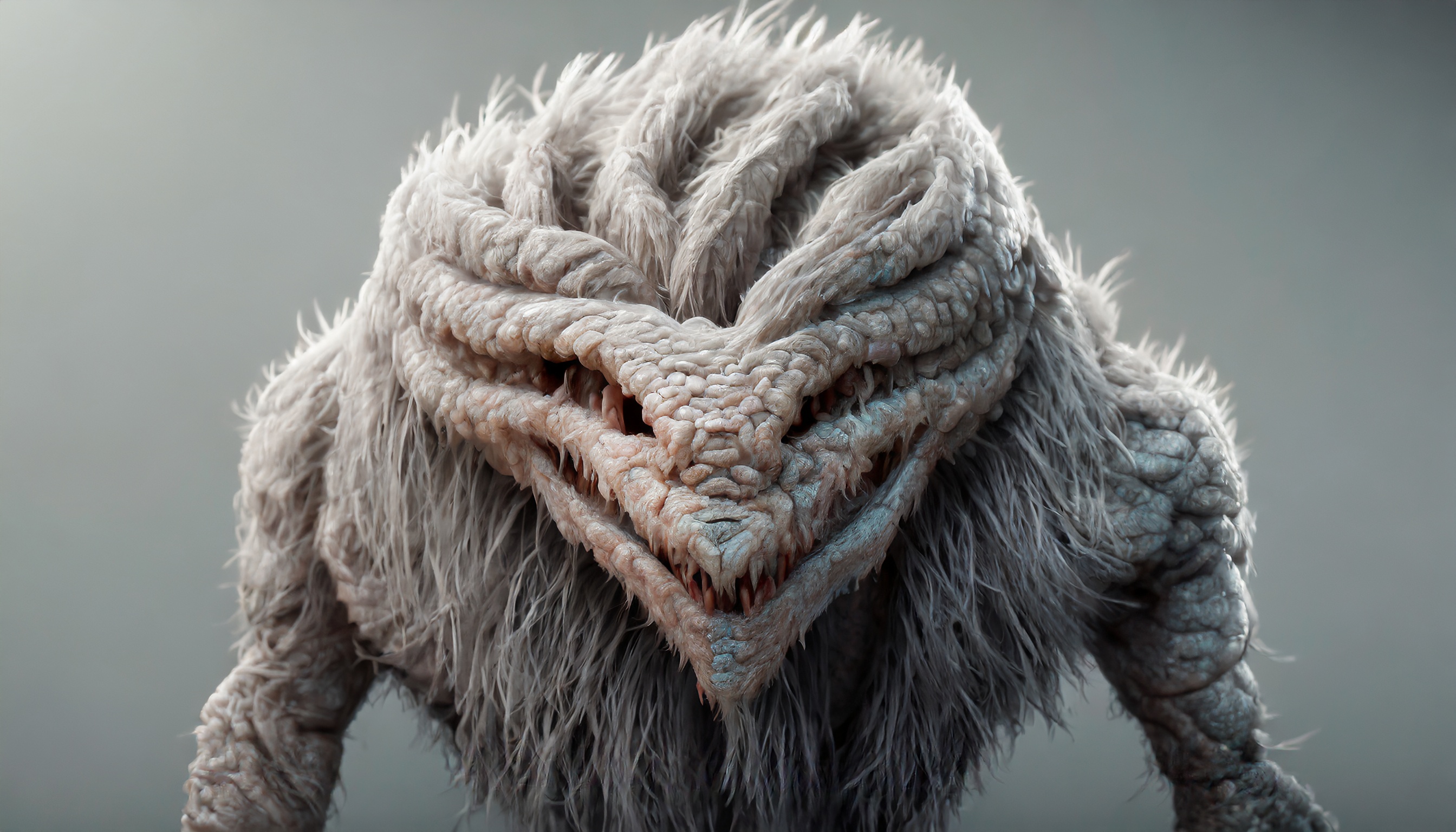 Firefly alien monstre zombie , des cheveux, des yeux gris, une bouche enorme, une peau de serpent 74