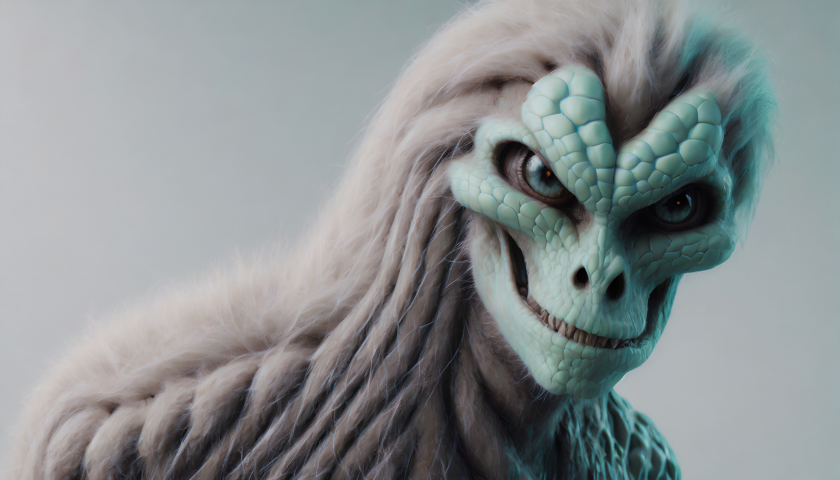 Firefly alien monstre zombie , des cheveux, des yeux gris, une bouche enorme, une peau de serpent 78