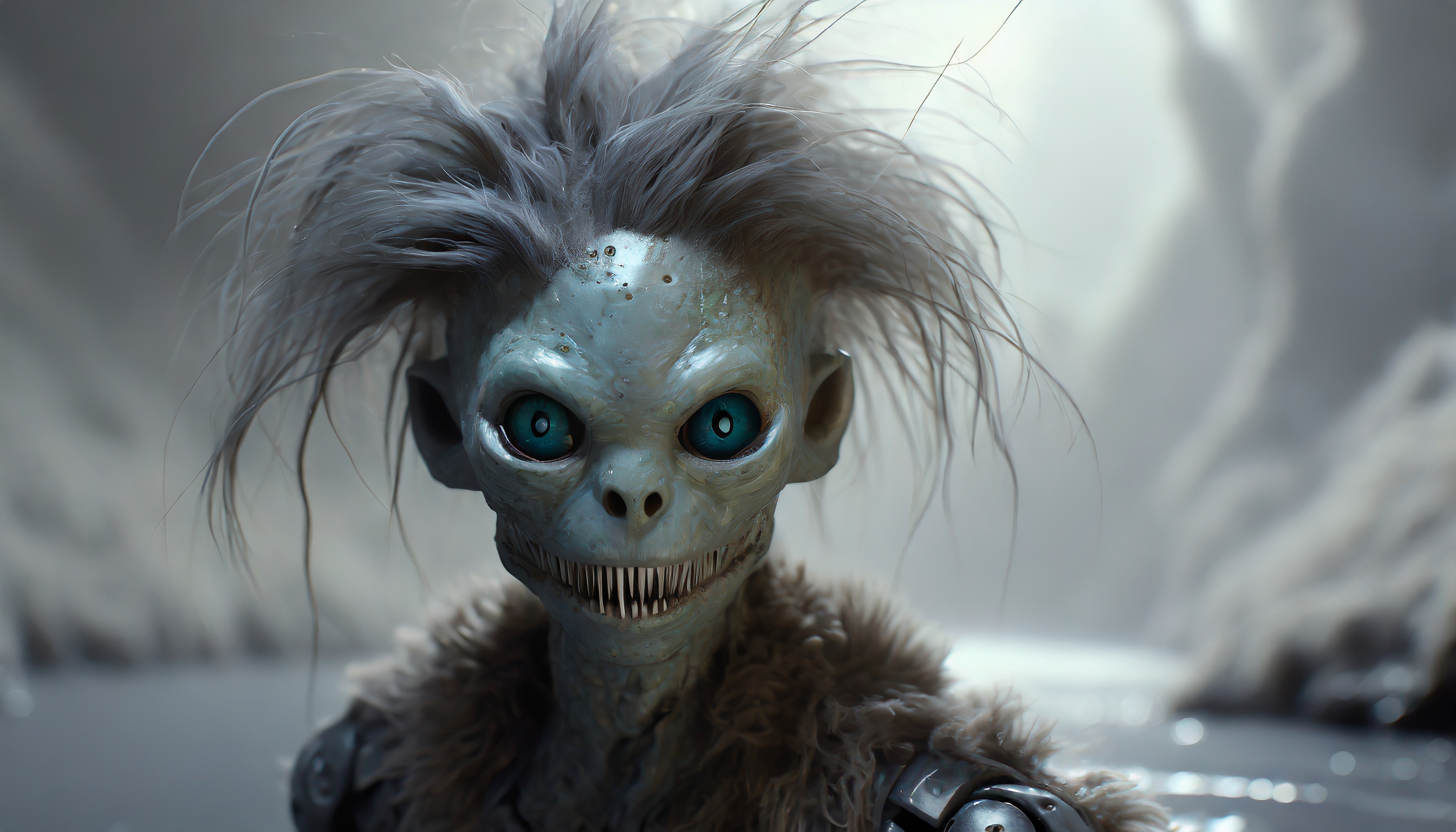 Firefly alien robot monster zombie with hair blood water and hole in the face 6796