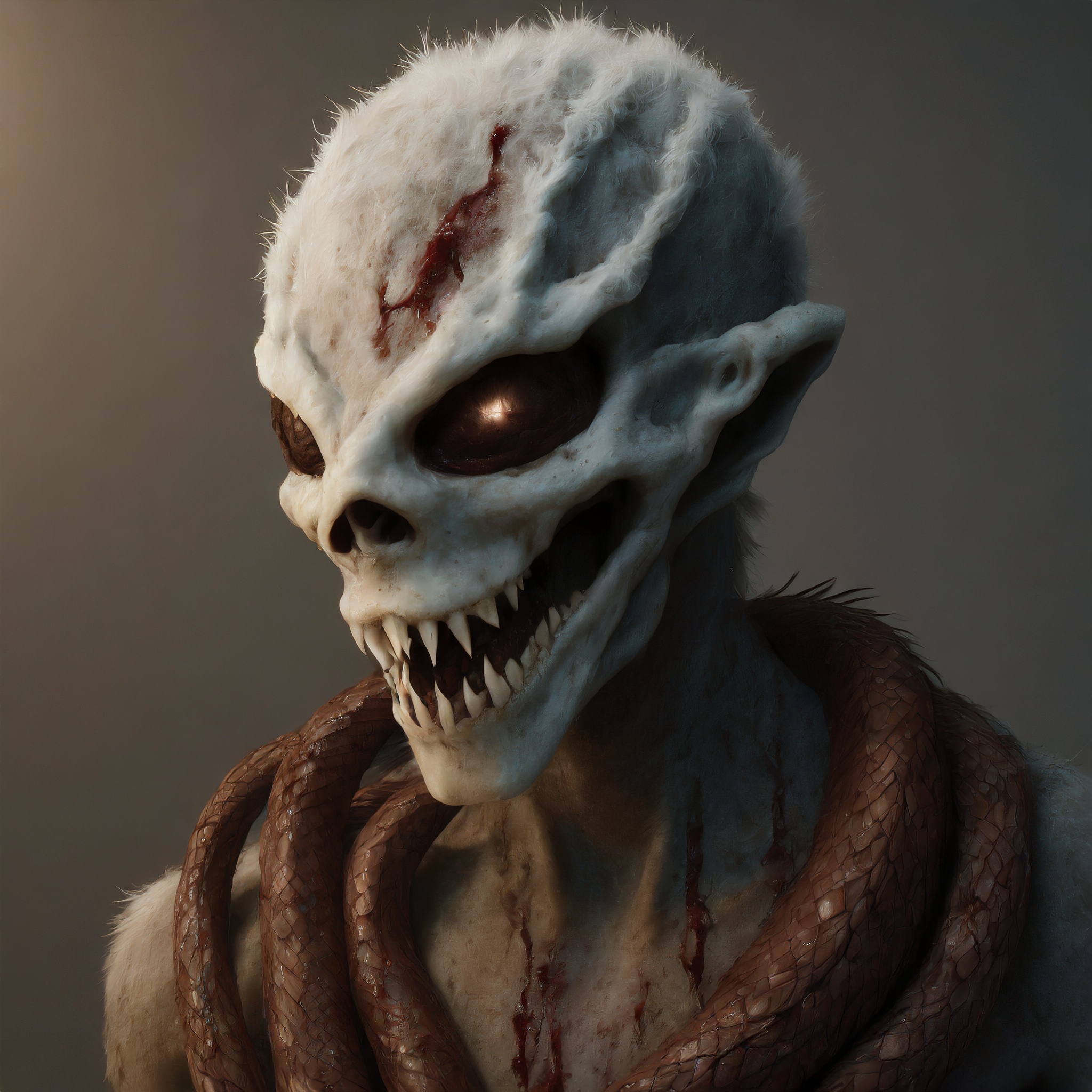 Firefly homme monstre alien avec du sang de la bave et un trou dans le crane et des serpents 86840