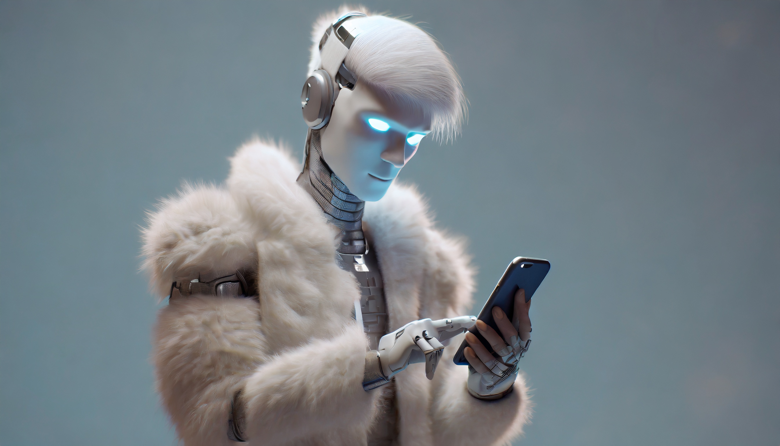 Firefly homme robot scrolling sur telephone 24688