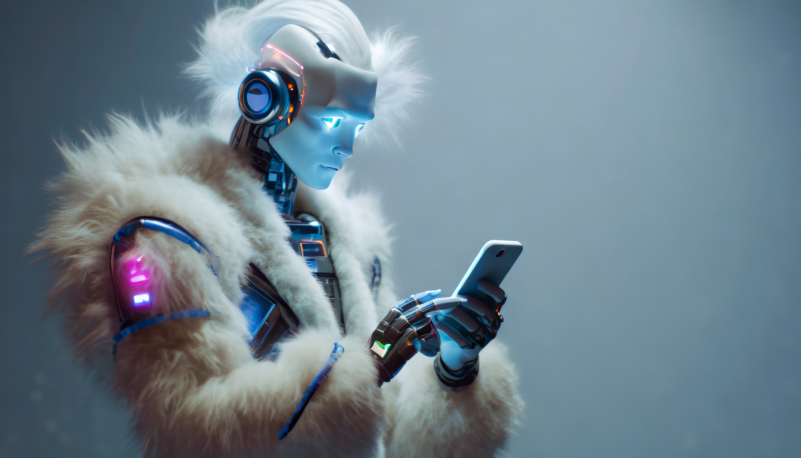 Firefly homme robot scrolling sur telephone 72704