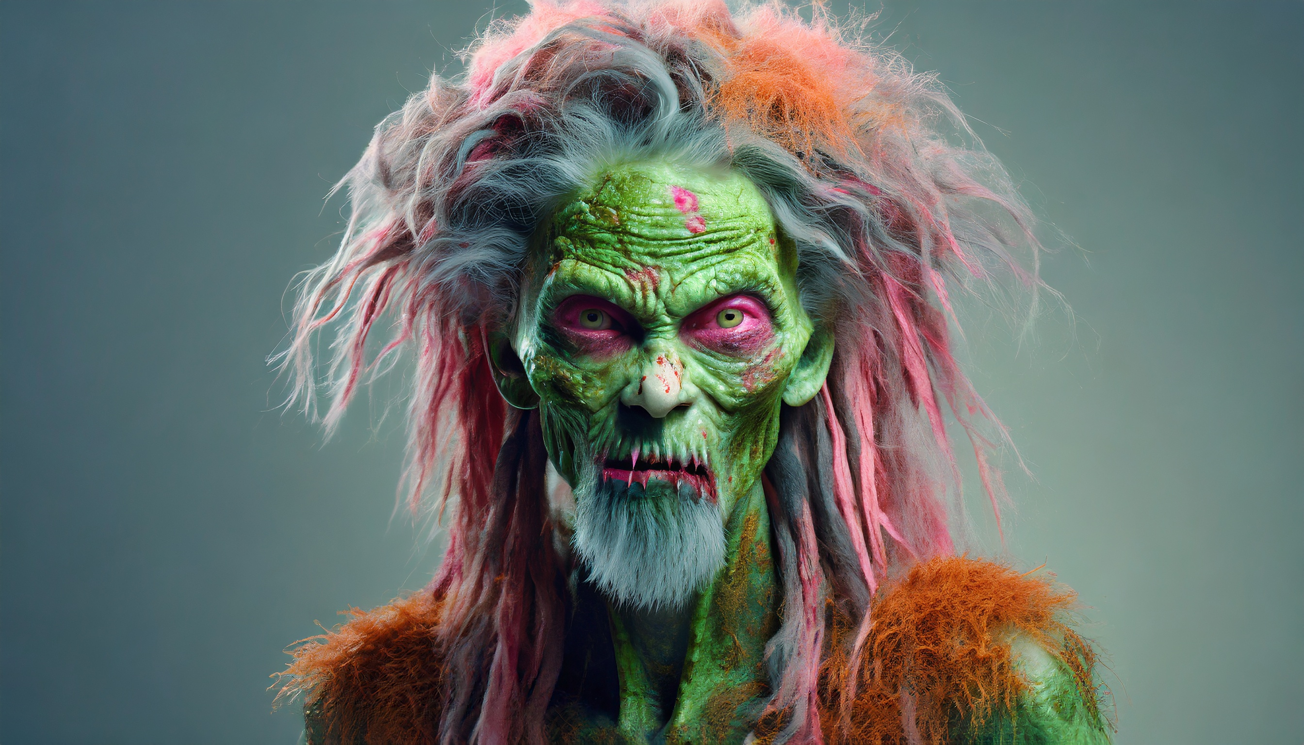 Firefly zombie monstre mutant écorché avec la peau verte et des taches oranges et rose avec de long