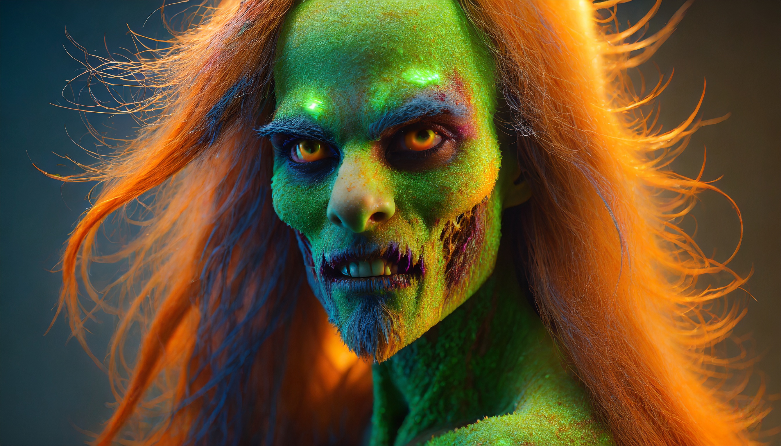 Firefly zombie monstre mutant écorché avec la peau verte et des taches oranges et rose avec de long -2