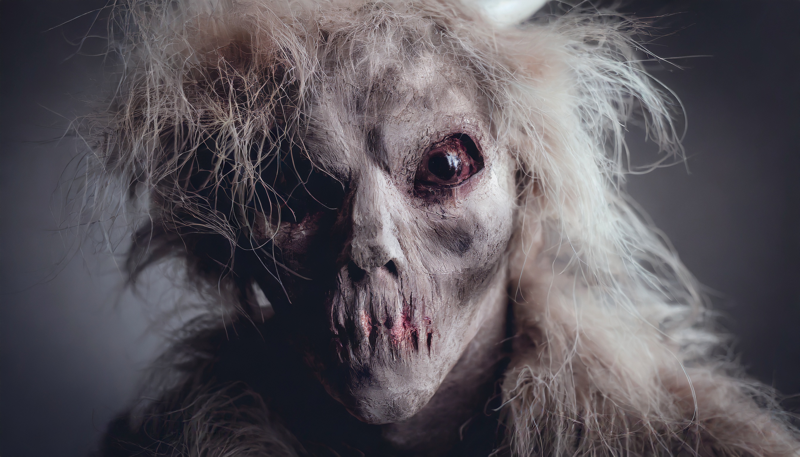 Firefly zoom sur visage d’un monstre alien zombie avec des cheveux des cicatrices et du sang et des -2